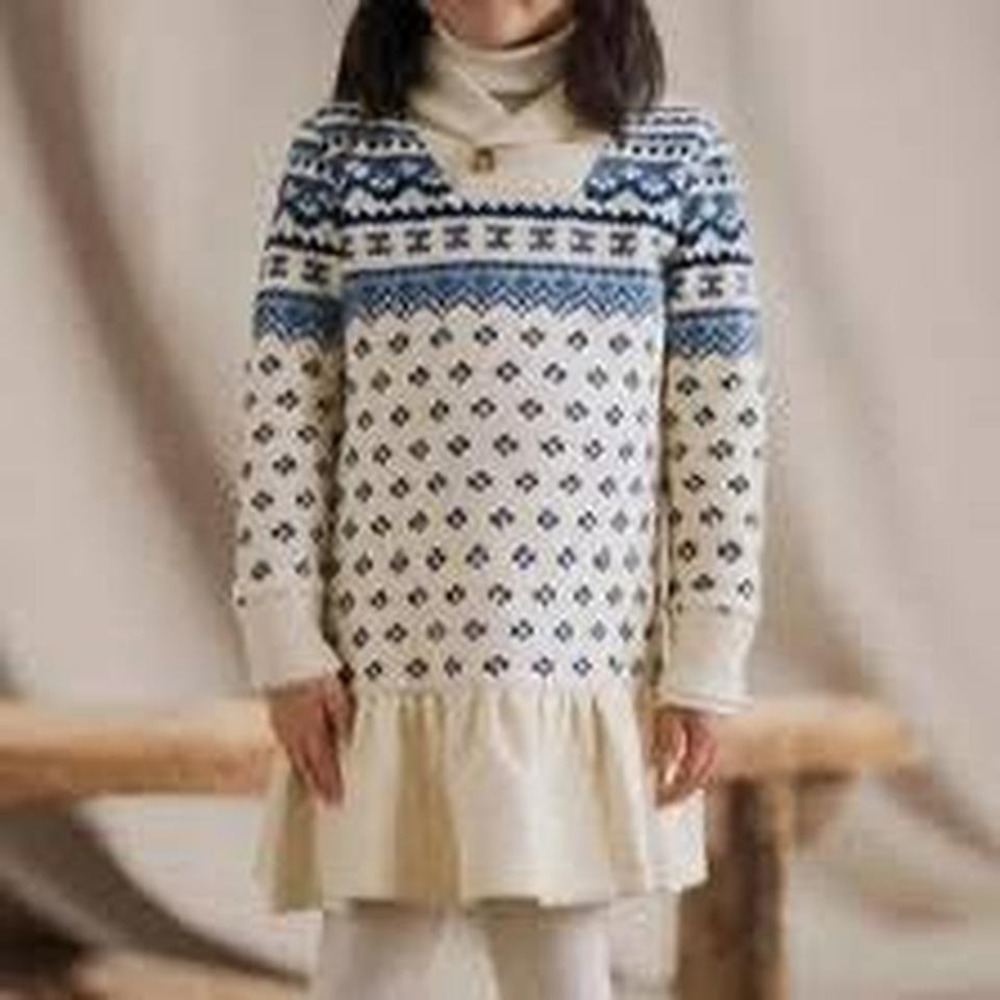 Ralph Lauren girls cream and blue‎ sweatshirt dress Size 12/14 L